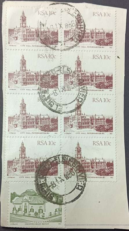 RSA 1983 Architecture Block of 9 10c & 7c on piece