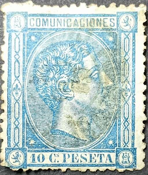 Spain 1875 King Alfonso XII - Blue Framed Numbers on Backside, 1-100 on each sheet 10C used
