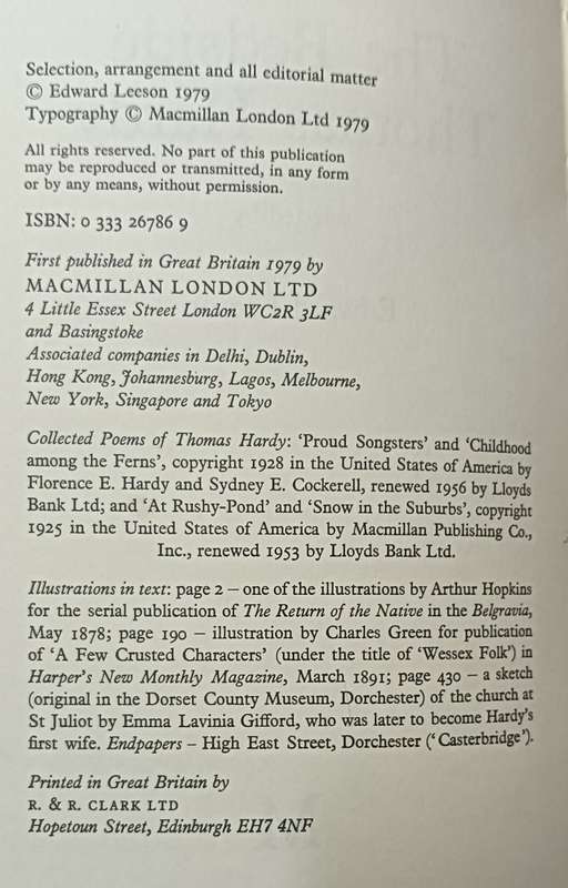 The Bedside Thomas Hardy selected by Edward Leeson - Hardcover - 472 pages