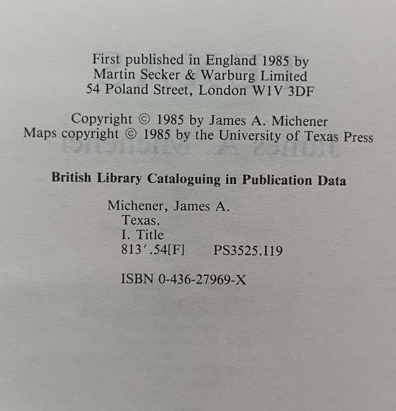 Texas - James A. Michener - Hardcover - 1001 Pages