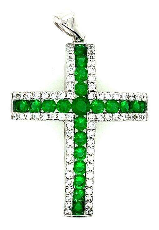 CROSS: simulated diamonds  Green & clear Cz, 21.5x28.4mm, sterling silver  GLAMOROUS. Last one!