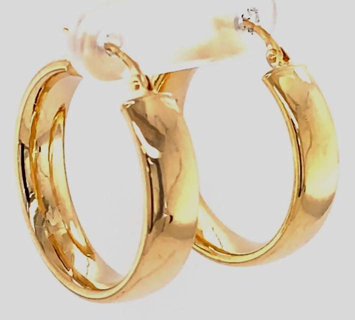 9k / 9ct gold oval tube hoop hinged EARRINGS: 26x6mm. Last pair!