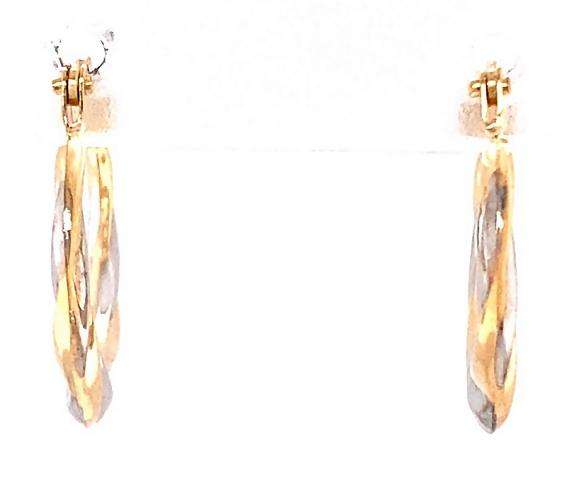 9k / 9ct gold yellow & white Creole hoop EARRINGS: 16x2mm