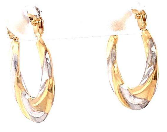 9k / 9ct gold yellow & white Creole hoop EARRINGS: 16x2mm