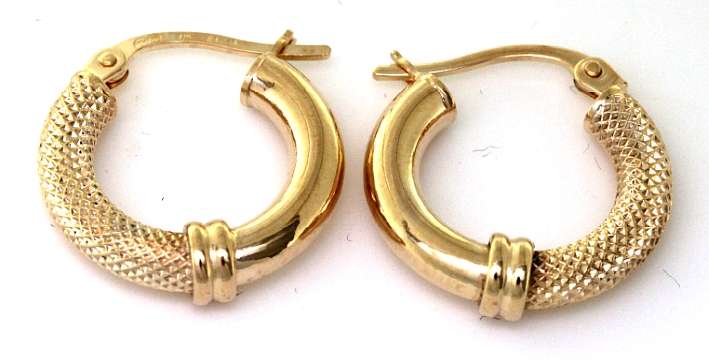 9k / 9ct gold mesh tube double hoop EARRINGS: 16x3mm. GLAMOROUS!