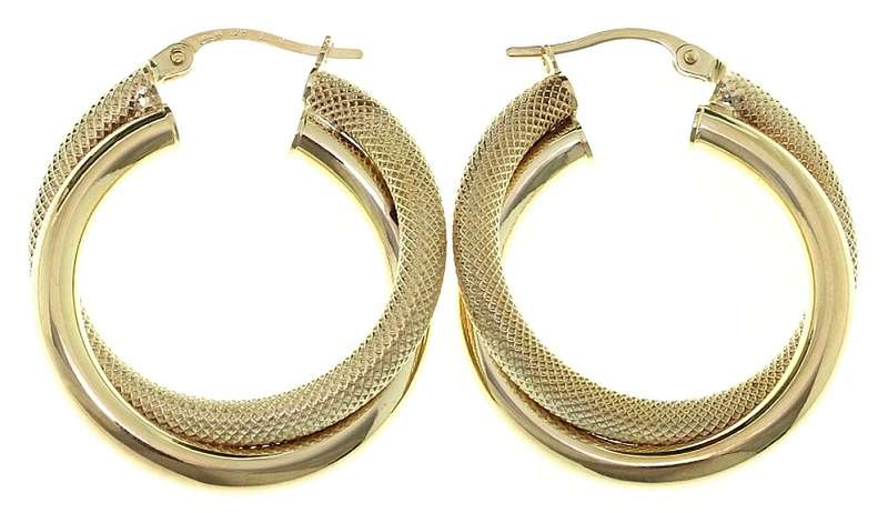 9k / 9ct gold mesh tube double hoop EARRINGS: 30x6mm. GLAMOROUS!
