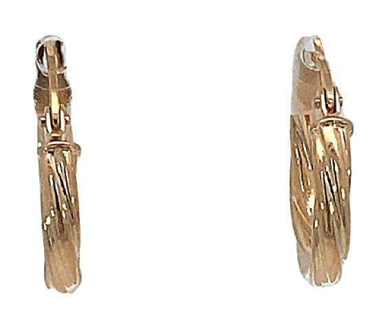 9k / 9ct gold twisted  tube hinged hoop EARRINGS: 15x2mm. Last pair!