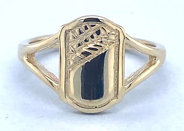 9k / 9ct gold Heavy engraved shield baby signet RING, 10mm. Last one!