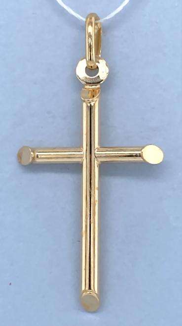 9k / 9ct yellow gold CROSS: bevelled edges, 17mm wide,  34mm long +bale