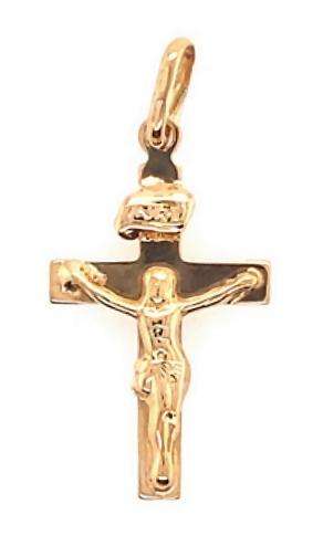 9k / 9ct yellow gold flat tube CRUCIFIX: 13mm wide,  28mm long +bale. Limited!