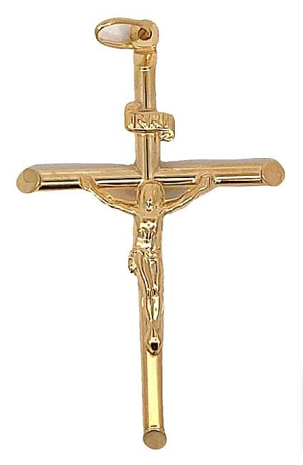 9k / 9ct gold round tube CRUCIFIX: 56x33mm