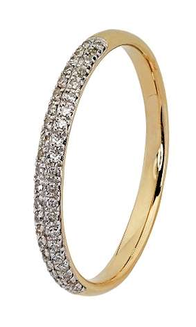 9k / 9ct yellow gold Anniversary or Eternity RING / BAND: 0.15cttw pave diamonds