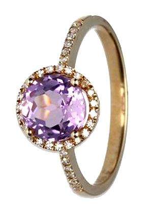 9k / 9ct gold round Cluster RING: Amethyst & Diamonds. Last one!