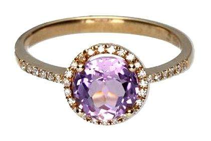 9k / 9ct gold round Cluster RING: Amethyst & Diamonds. Last one!