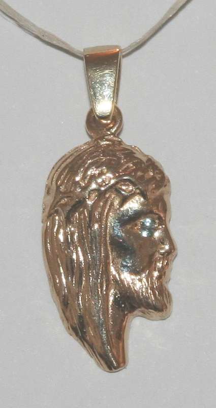 9k / 9ct gold face of Christ PENDANT: blue topaz eye. Ready for you. Last one!
