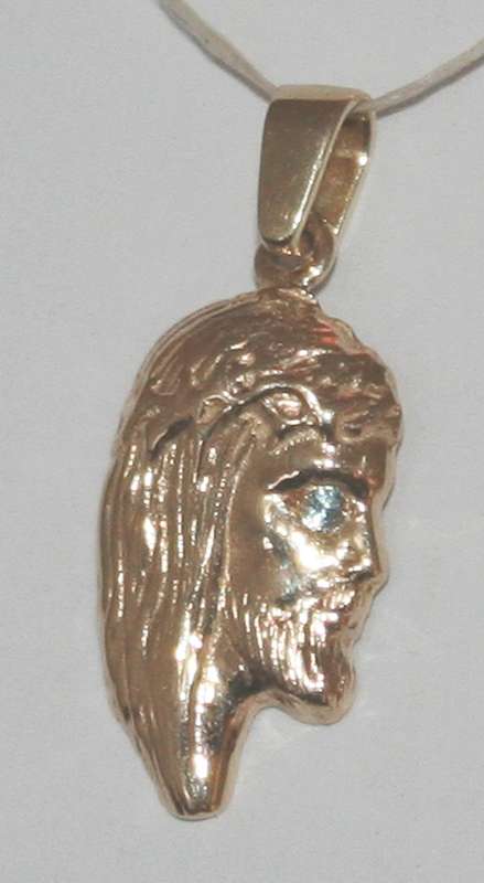 9k / 9ct gold face of Christ PENDANT: blue topaz eye. Ready for you. Last one!