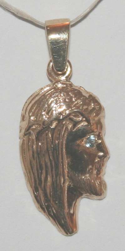 9k / 9ct gold face of Christ PENDANT: blue topaz eye. Ready for you. Last one!