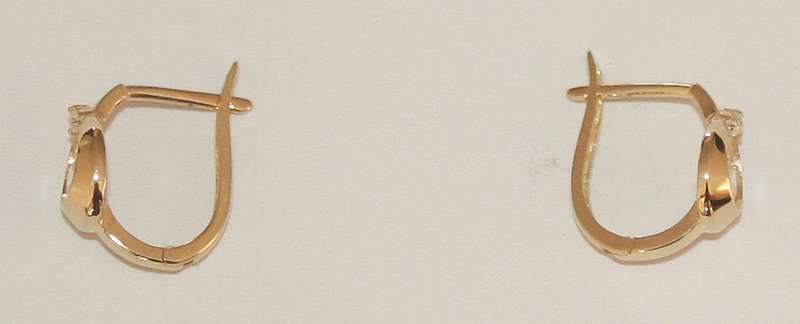 9k / 9ct gold double CZ on latch back EARRINGS: 14x6mm