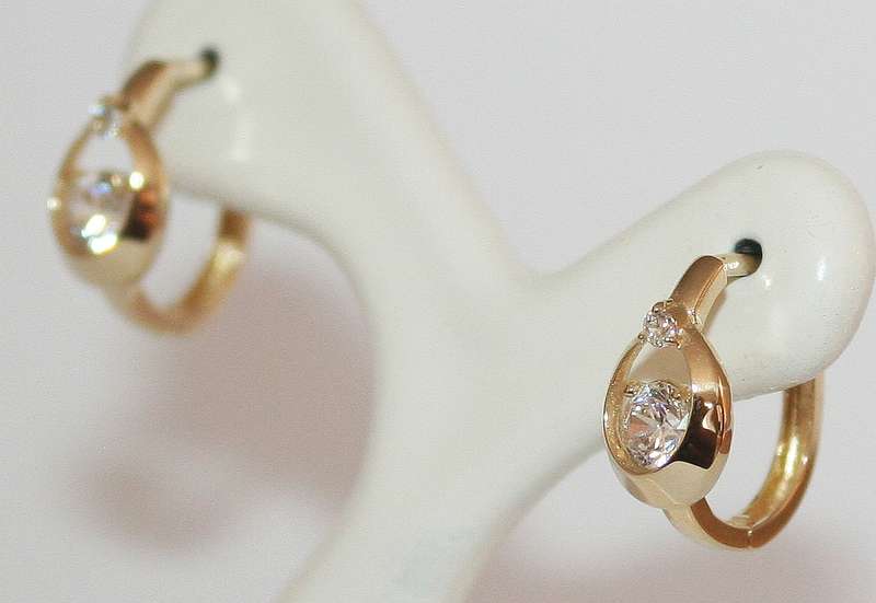9k / 9ct gold double CZ on latch back EARRINGS: 14x6mm