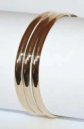 9k / 9ct gold half round BANGLES: 3x 6mm wide, 65mm interior