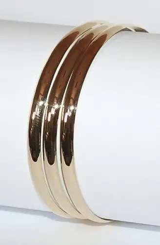 9k / 9ct gold half round BANGLES: 3x 6mm wide, 65mm interior