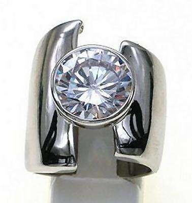Large synthetic diamond  Cubic Zirconia fold over Designer RING: sterling silver, 25mm long