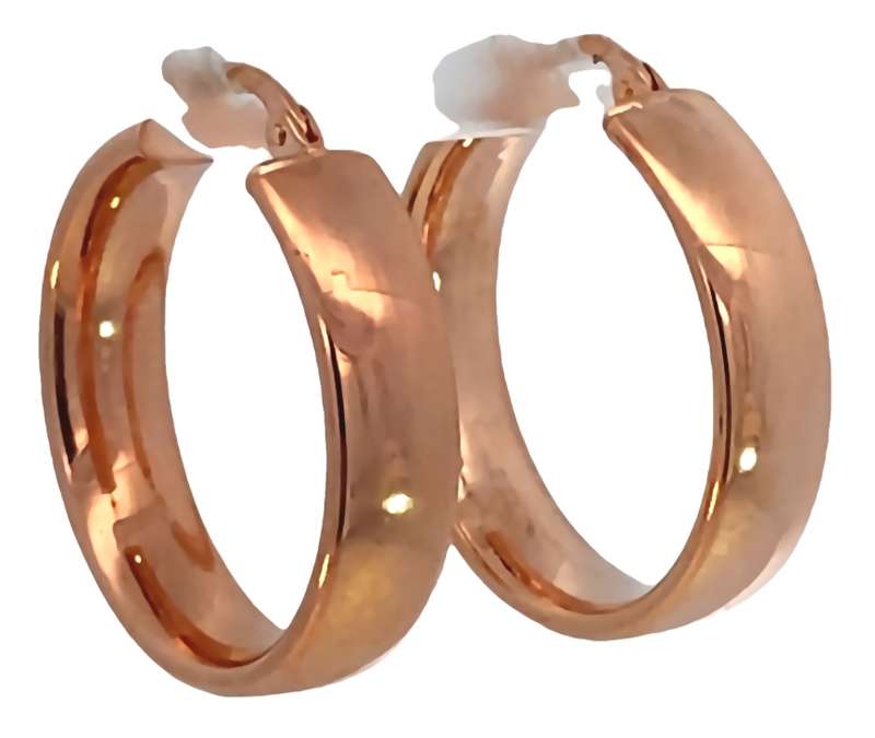 9k / 9ct rose gold oval tube hoop hinged EARRINGS: 26x6mm