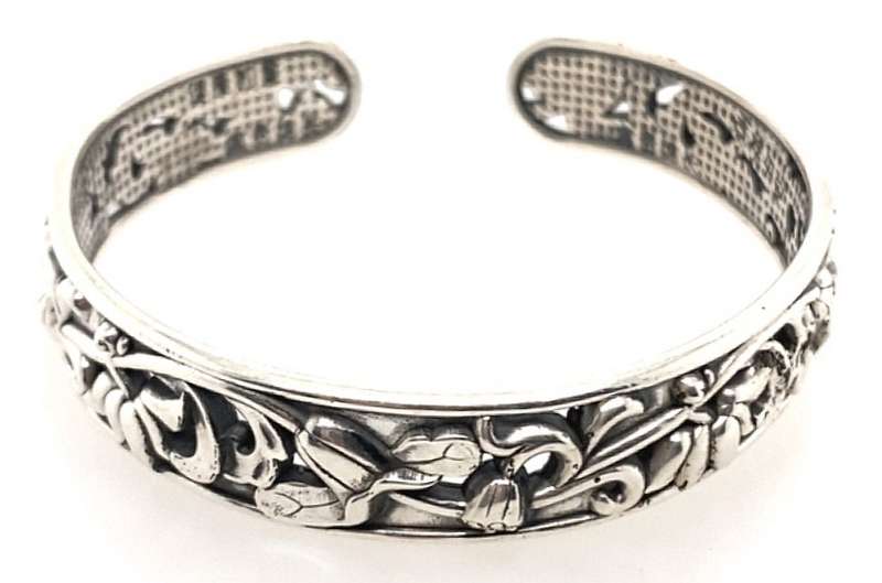 Cuff bangle: oxidised flowers, 12mm wide, sterling silver  BROAD & BOLD