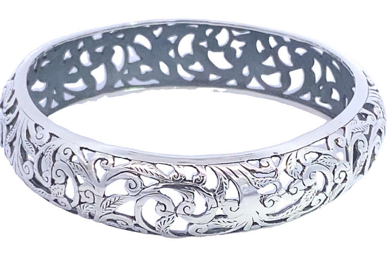 Scroll domed BANGLE: 16mm wide, 65mm interior, sterling silver  BROAD & GLAMOROUS. Limited!