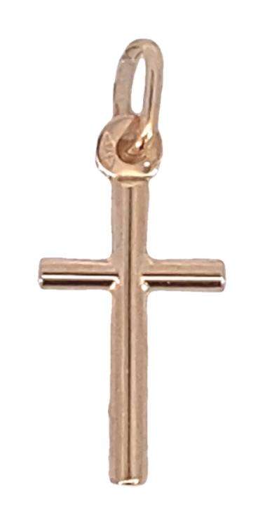 9k / 9ct yellow gold round tube CROSS: 10mm wide,  25mm long +bale