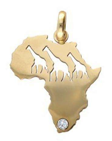 9k / 9ct gold map of Africa PENDANT: giraffe family, diamond