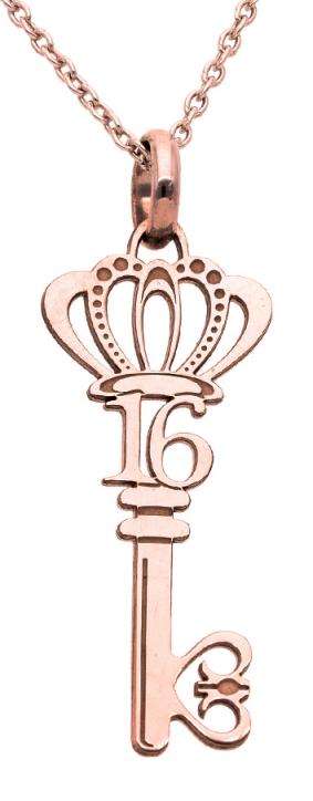9k / 9ct rose gold 16th key Pendant / Charm: crown