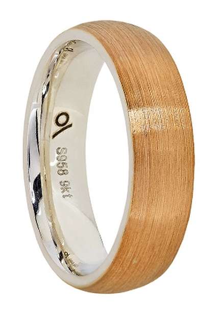 Designer wedding BAND: 9k / 9ct yellow gold & Argentium silver, 6mm wide, domed, brushed a STUNNER