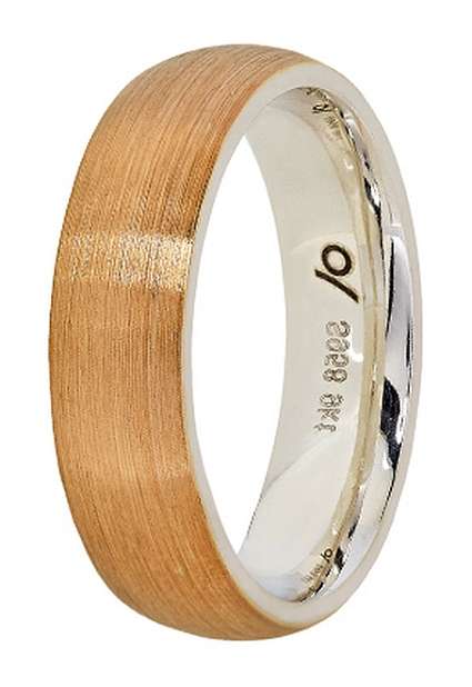 Designer wedding BAND: 9k / 9ct yellow gold & Argentium silver, 6mm wide, domed, brushed a STUNNER