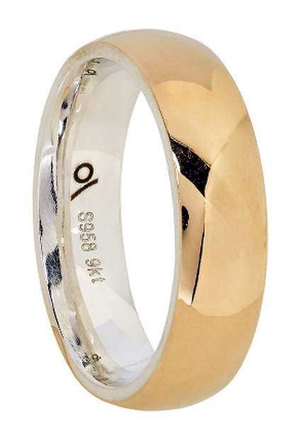 Designer wedding BAND: 9k / 9ct yellow gold & Argentium silver, 6mm wide, domed, polished a STUNNER