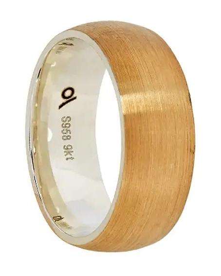 Designer wedding BAND: 9k / 9ct gold & Argentium silver, 8mm wide, domed, brushed a STUNNER