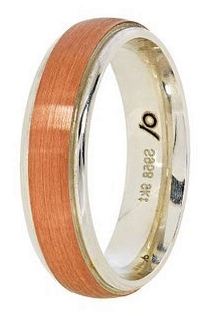 Designer wedding BAND: 9k / 9ct rose gold & Argentium silver, 6mm wide, dome, brushed, rim a STUNNER