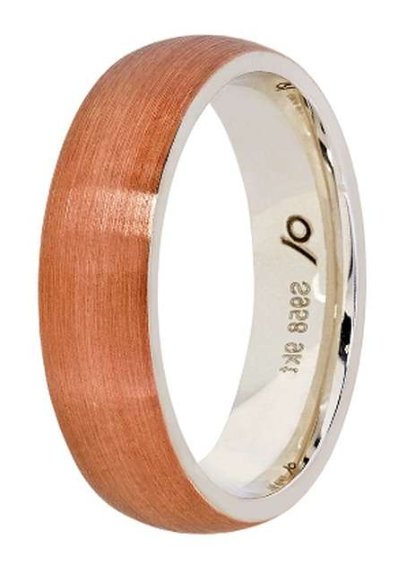 Designer wedding BAND: 9k / 9ct rose gold & Argentium silver, 6mm wide, domed, brushed a STUNNER