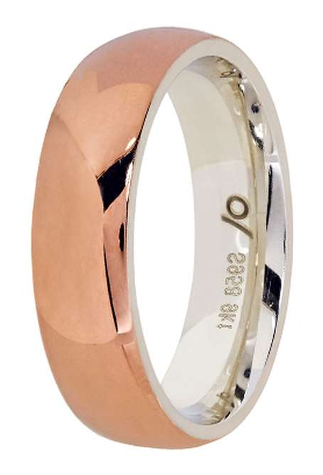 Designer wedding BAND: 9k / 9ct rose gold & Argentium silver, 6mm wide, domed, polished a STUNNER