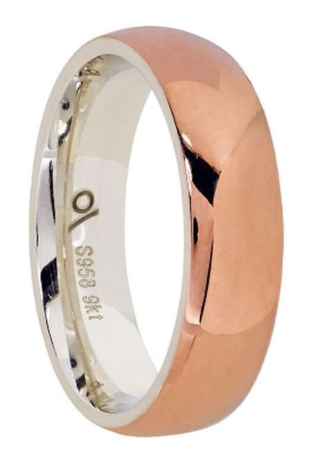 Designer wedding BAND: 9k / 9ct rose gold & Argentium silver, 6mm wide, domed, polished a STUNNER