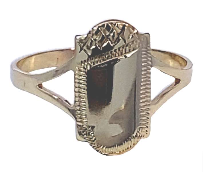 9k / 9ct gold shield signet RING: 13.5mm long