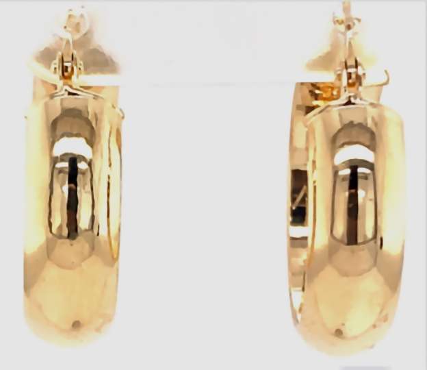 9k / 9ct gold D-shaped tube hinged hoop EARRINGS: 20x6mm