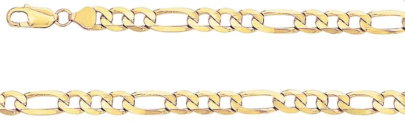 9k / 9ct gold BRACELET: 3+1 Figaro, 7.5mm wide, 21cm