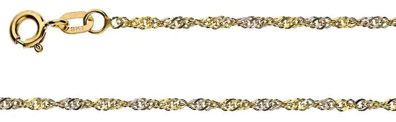 9k / 9ct yellow & white gold Singapore ANKLE CHAIN, 1.9mm wide, 26cm