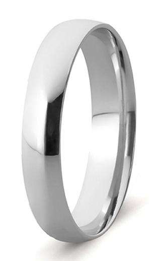 9k / 9ct white gold Wedding Band / Ring, 4mm wide, half round, size W or X