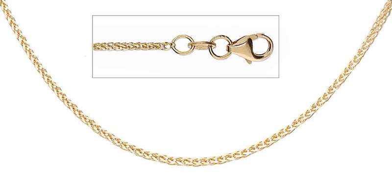 18k / 18ct gold CHAIN: Wheat or Spiga link, 0.9mm wide, 42cm
