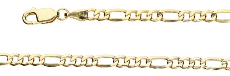 9k / 9ct gold hollow 3+1 Figaro CHAIN: 3.4mm wide, 50cm