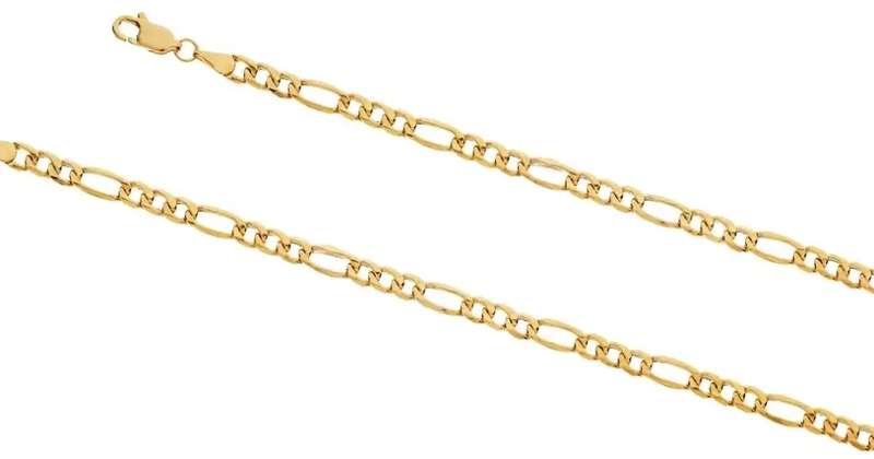 9k / 9ct gold hollow 3+1 Figaro BRACELET: 4.4mm wide, 21cm
