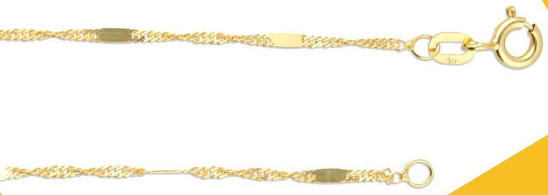 9k / 9ct gold Singapore Flat Station CHAIN: 1.25mm wide, 50cm
