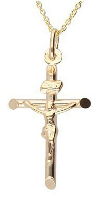 9k / 9ct gold CRUCIFIX: bevelled edges, 25mm long
